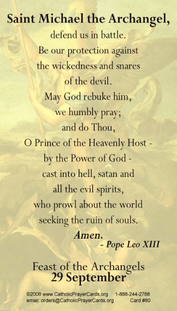 ST. MICHAEL ARCHANGEL PRAYER CARD